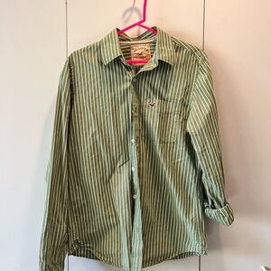 Hollister Green Casual Button Down Shirt with Stripes